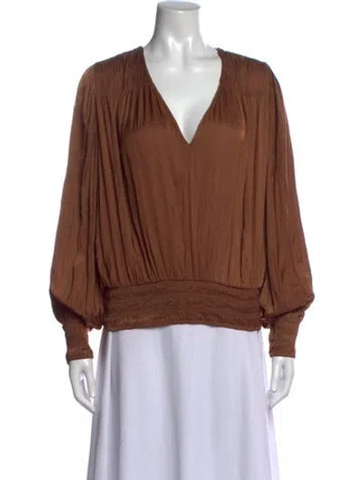 Pre-owned Frame V-neck Long Sleeve Blouse In Brown