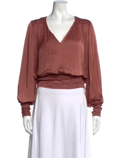 Pre-owned Frame V-neck Long Sleeve Blouse In Burgundy