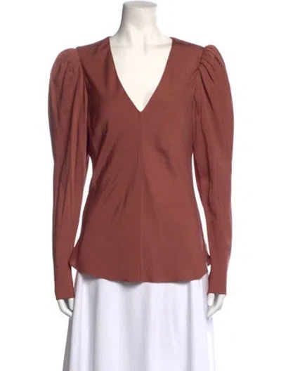 Pre-owned Frame V-neck Long Sleeve Blouse In Burgundy