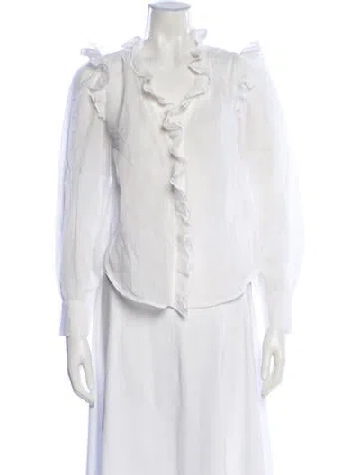 Pre-owned Frame V-neck Long Sleeve Blouse In Neutral
