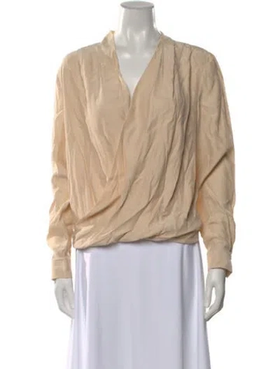 Pre-owned Frame V-neck Long Sleeve Blouse In Neutral