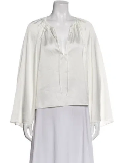 Pre-owned Frame V-neck Long Sleeve Blouse In Neutral