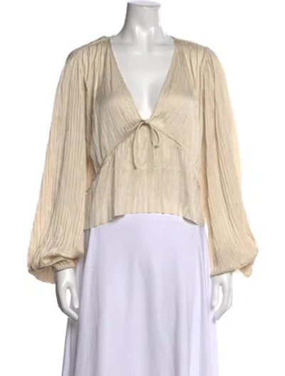 Pre-owned Frame V-neck Long Sleeve Blouse In Neutrals