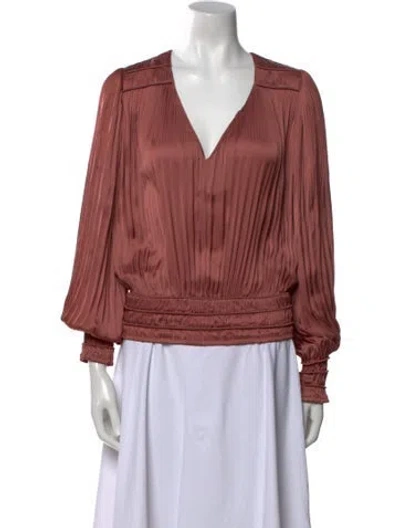 Pre-owned Frame V-neck Long Sleeve Blouse In Pink