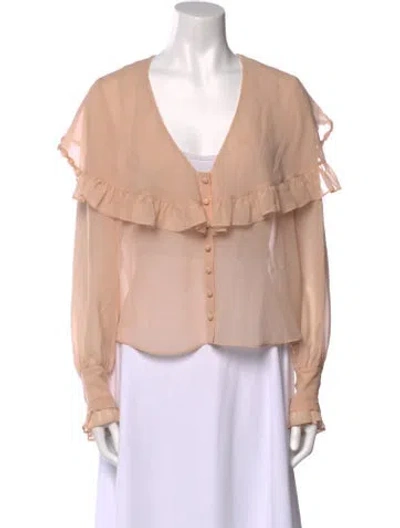 Pre-owned Frame V-neck Long Sleeve Blouse In Pink
