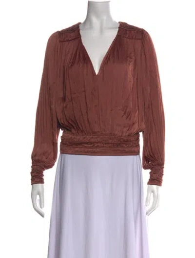 Pre-owned Frame V-neck Long Sleeve Blouse In Pink