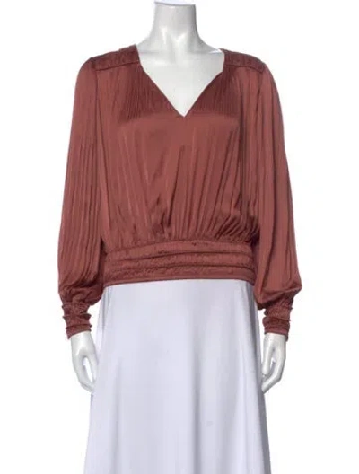 Pre-owned Frame V-neck Long Sleeve Blouse In Pink