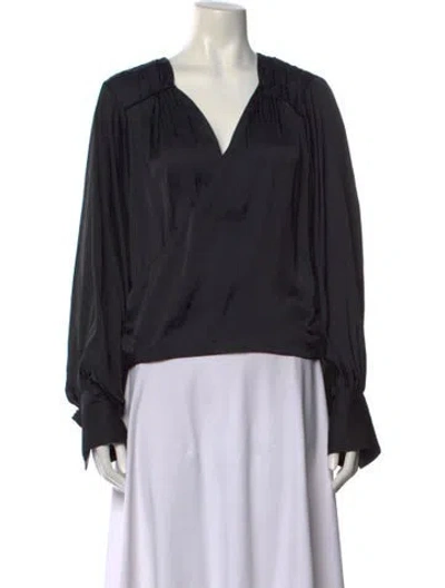 Pre-owned Frame V-neck Long Sleeve Blouse W/ Tags In Black