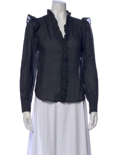 Pre-owned Frame V-neck Long Sleeve Blouse W/ Tags In Black