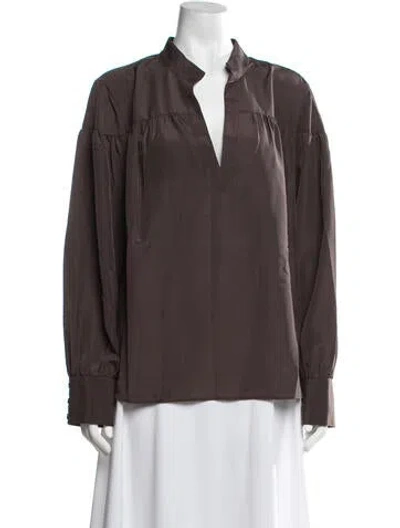 Pre-owned Frame V-neck Long Sleeve Blouse W/ Tags In Brown