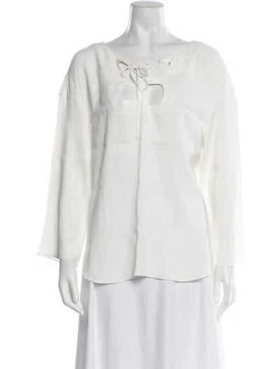 Pre-owned Frame V-neck Long Sleeve Blouse In White