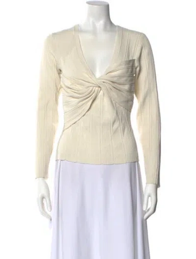 Pre-owned Frame V-neck Long Sleeve Blouse In White