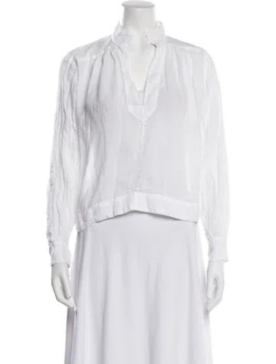 Pre-owned Frame V-neck Long Sleeve Blouse In White