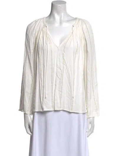 Pre-owned Frame V-neck Long Sleeve Blouse In White