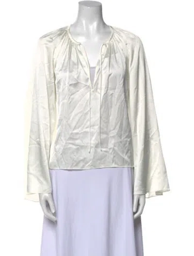 Pre-owned Frame V-neck Long Sleeve Blouse In White