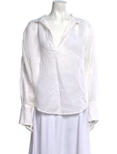 Pre-owned Frame V-neck Long Sleeve Blouse In White