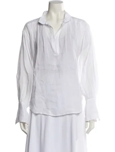 Pre-owned Frame V-neck Long Sleeve Blouse In White