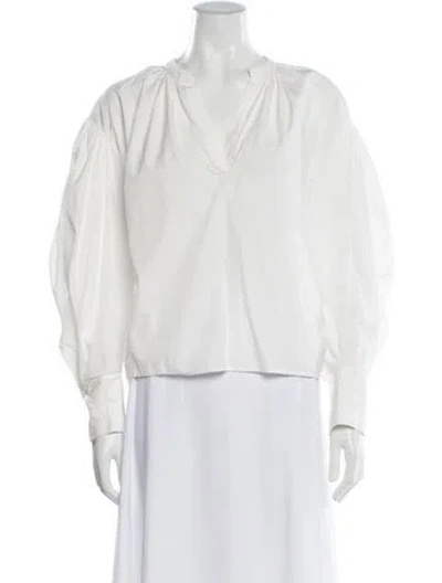 Pre-owned Frame V-neck Long Sleeve Blouse In White