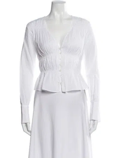 Pre-owned Frame V-neck Long Sleeve Blouse In White