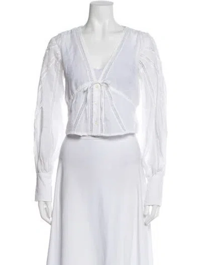 Pre-owned Frame V-neck Long Sleeve Blouse In White