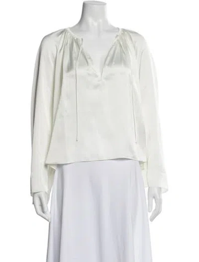 Pre-owned Frame V-neck Long Sleeve Blouse In White