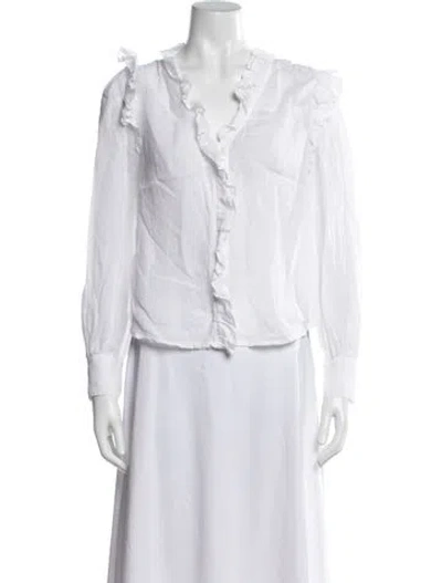 Pre-owned Frame V-neck Long Sleeve Blouse In White