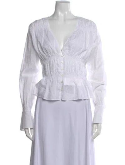 Pre-owned Frame V-neck Long Sleeve Blouse In White