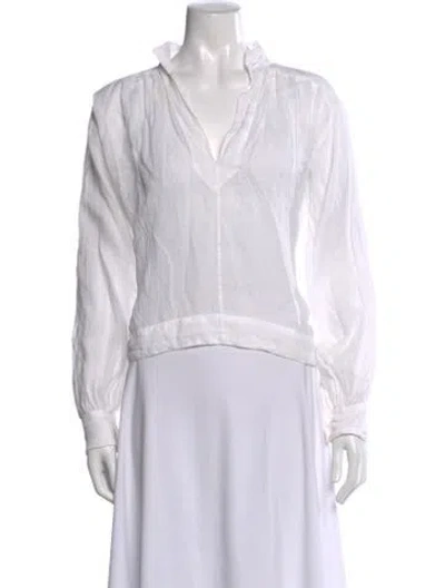 Pre-owned Frame V-neck Long Sleeve Blouse In White