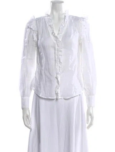 Pre-owned Frame V-neck Long Sleeve Blouse In White