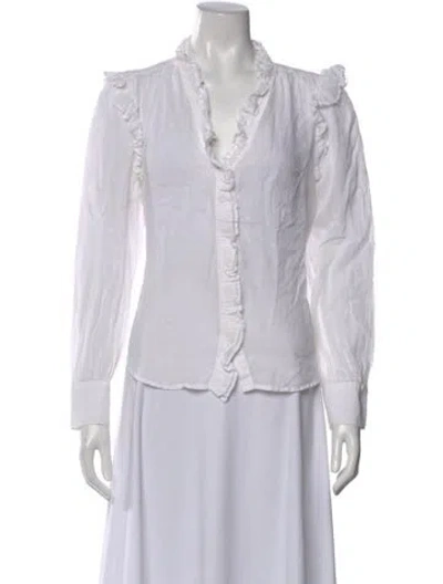 Pre-owned Frame V-neck Long Sleeve Blouse In White