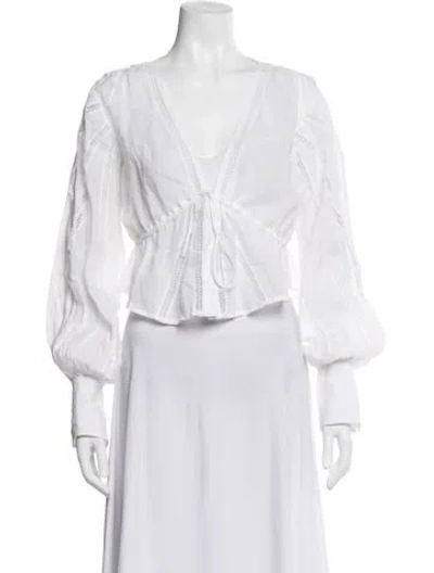Pre-owned Frame V-neck Long Sleeve Blouse In White