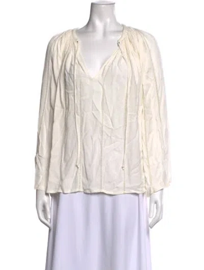 Pre-owned Frame V-neck Long Sleeve Blouse In White