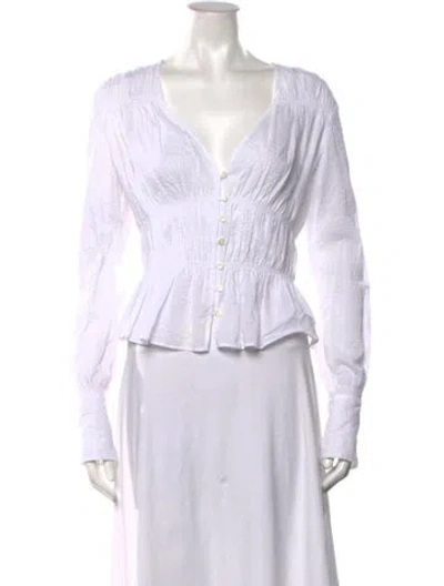 Pre-owned Frame V-neck Long Sleeve Blouse In White