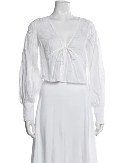 Pre-owned Frame V-neck Long Sleeve Blouse In White