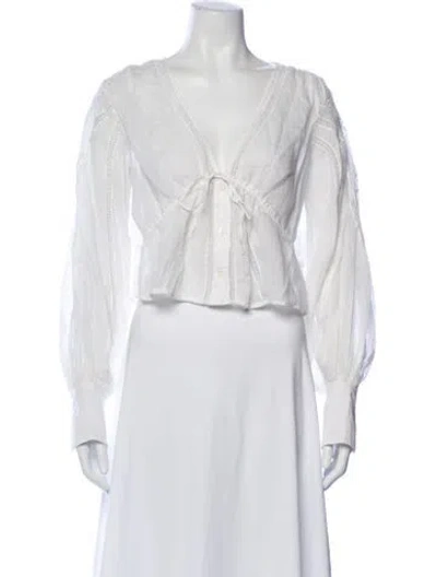Pre-owned Frame V-neck Long Sleeve Blouse In White