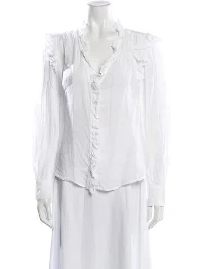 Pre-owned Frame V-neck Long Sleeve Blouse In White