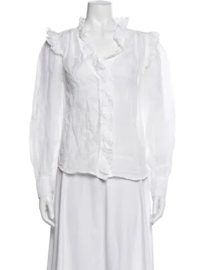 Pre-owned Frame V-neck Long Sleeve Blouse In White