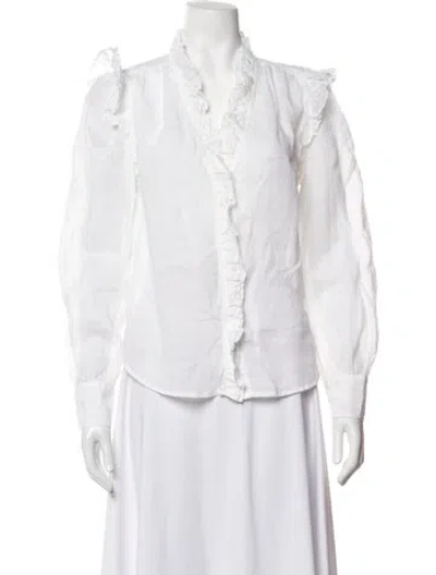 Pre-owned Frame V-neck Long Sleeve Blouse In White