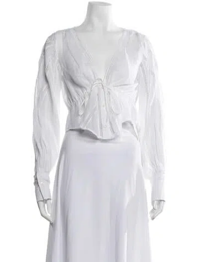Pre-owned Frame V-neck Long Sleeve Blouse In White