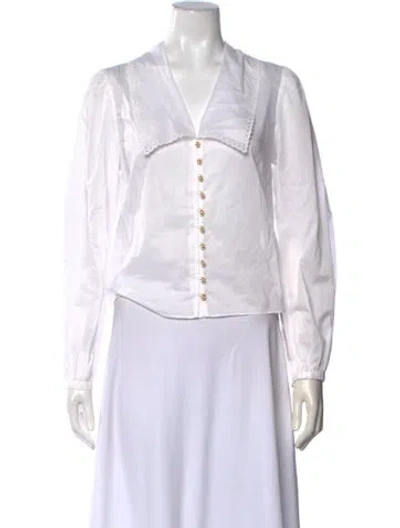 Pre-owned Frame V-neck Long Sleeve Blouse In White