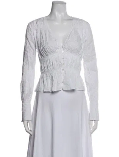 Pre-owned Frame V-neck Long Sleeve Blouse In White