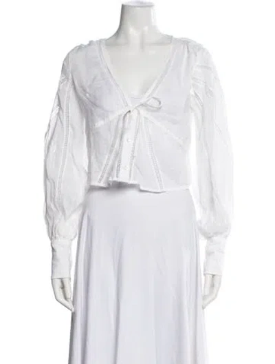 Pre-owned Frame V-neck Long Sleeve Blouse In White
