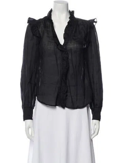 Pre-owned Frame V-neck Long Sleeve Button-up Top In Black