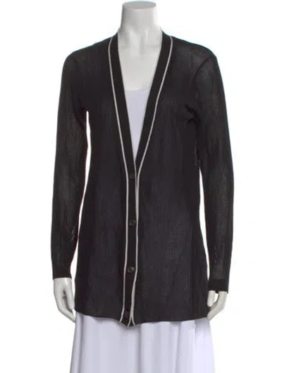 Pre-owned Frame V-neck Long Sleeve Button-up Top In Black