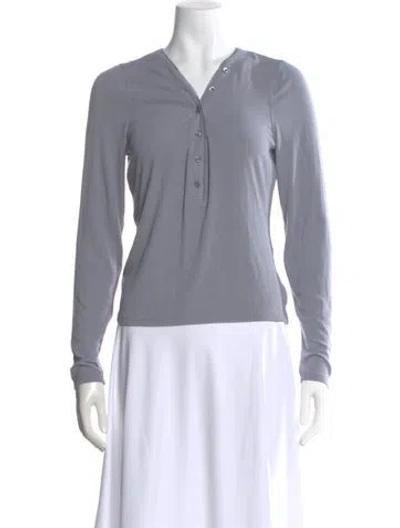 Pre-owned Frame V-neck Long Sleeve Button-up Top In Gray