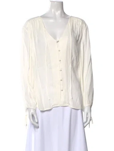 Pre-owned Frame V-neck Long Sleeve Button-up Top In Neutral