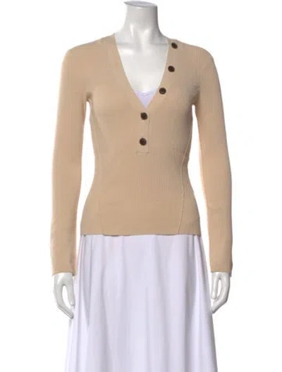 Pre-owned Frame V-neck Long Sleeve Button-up Top In Neutral