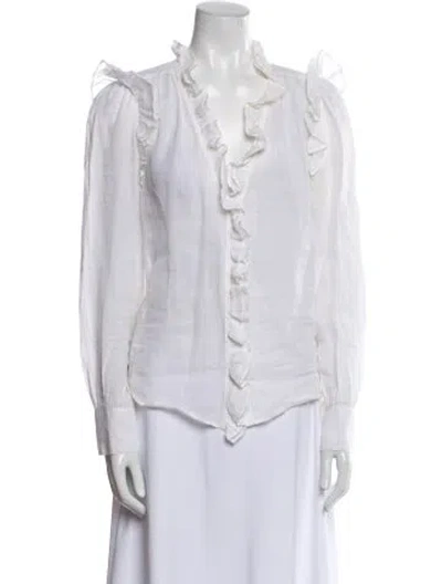 Pre-owned Frame V-neck Long Sleeve Button-up Top In White
