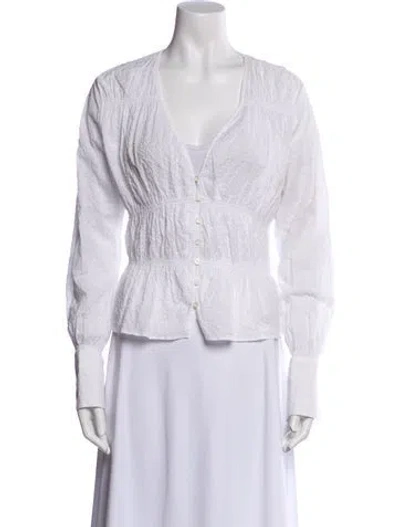 Pre-owned Frame V-neck Long Sleeve Button-up Top In White