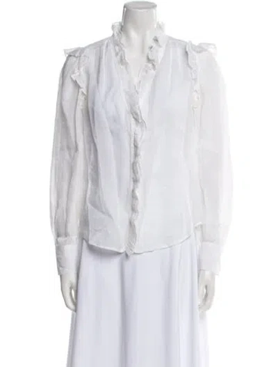 Pre-owned Frame V-neck Long Sleeve Button-up Top In White